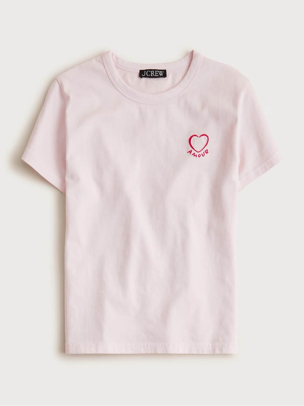 NWT J. Crew Sz M Boyfriend jersey classic-fit T-shirt with heart embroidery pink